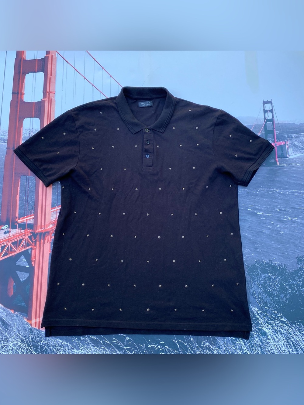 Zara Black Polo with Subtle Star Embroidery